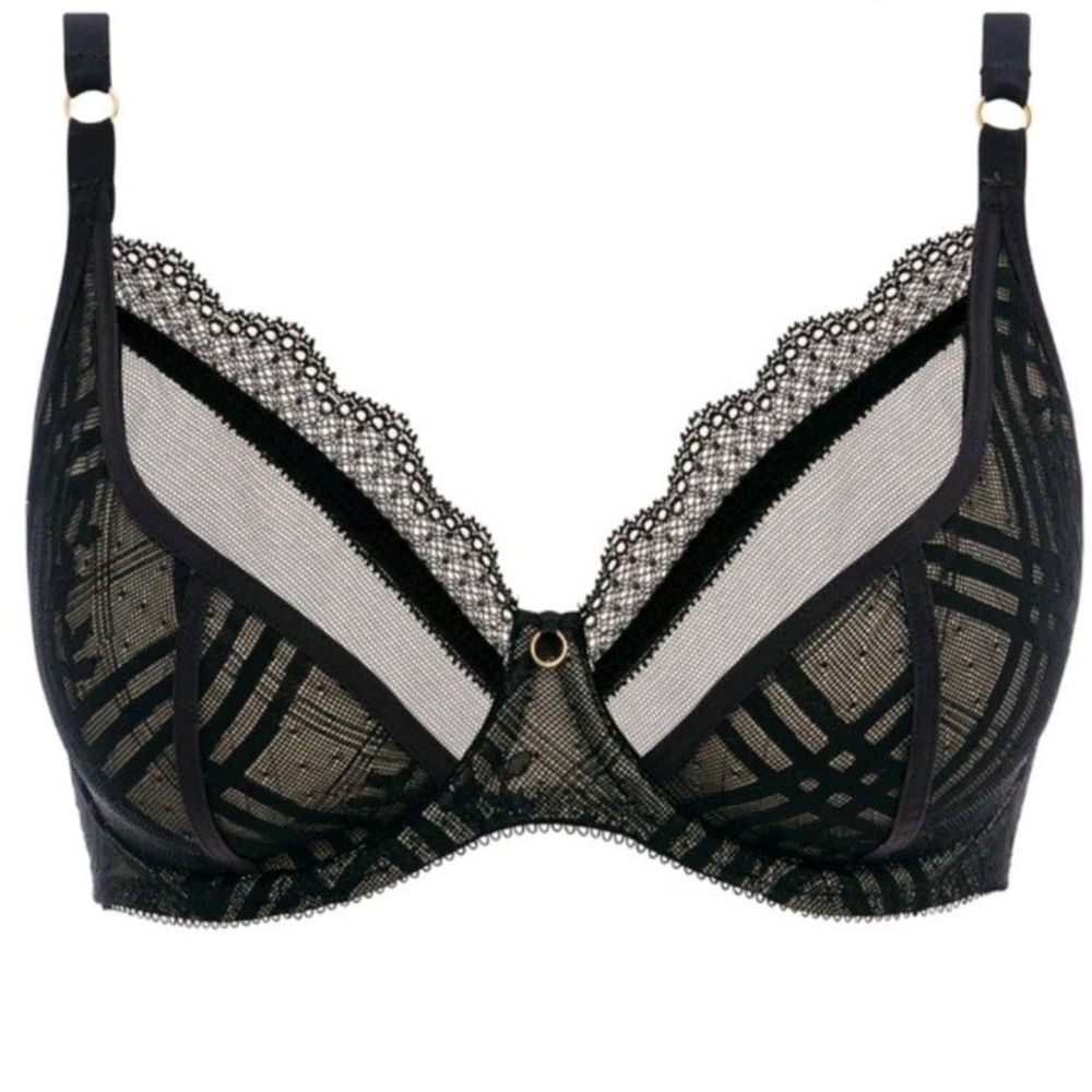 Freya Fatale Plunge Bra 401402 Womens 34I Noir Black Lace Underwire Balcony